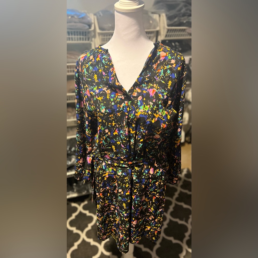 Printed button down wrap dress.